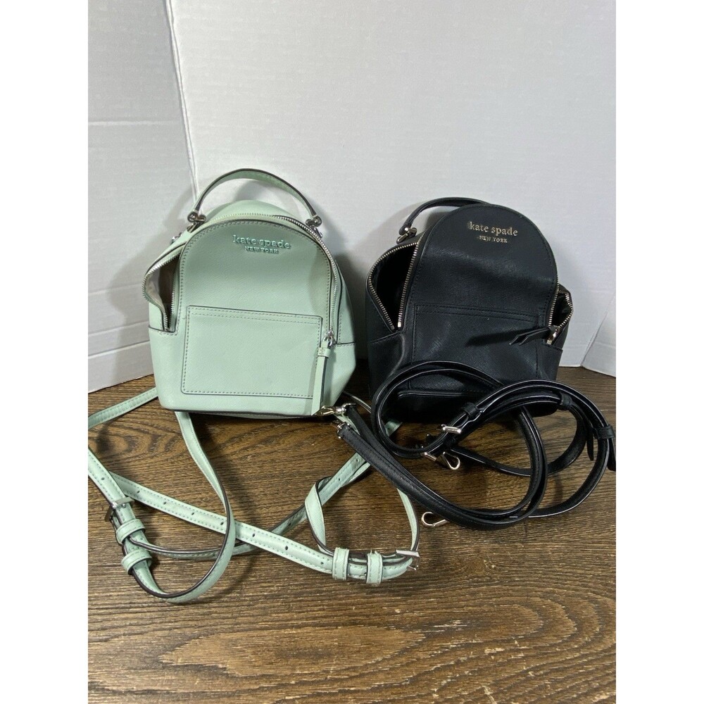 LOT Of 2 Kate Spade Convertible Mini Leather Backpacks used Green/Like New Black